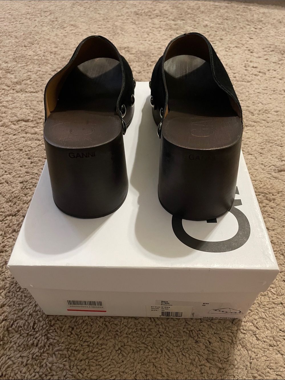 Ganni Black Suede Crisscross Platform Mules with Silver Studs - Picture 3 of 4